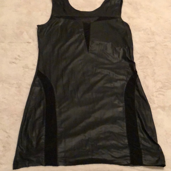 🔥Sexy Little Black Tank Dress Mesh Shiny Wet Faux Leather Bodycon M Sleeveless - Picture 1 of 10